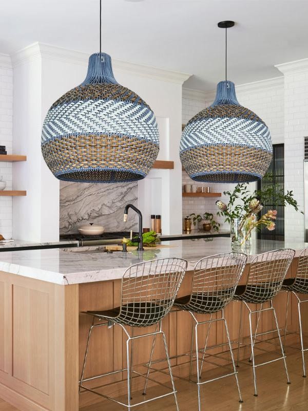 Handgeweven blauwe rotan hanglamp HL1399