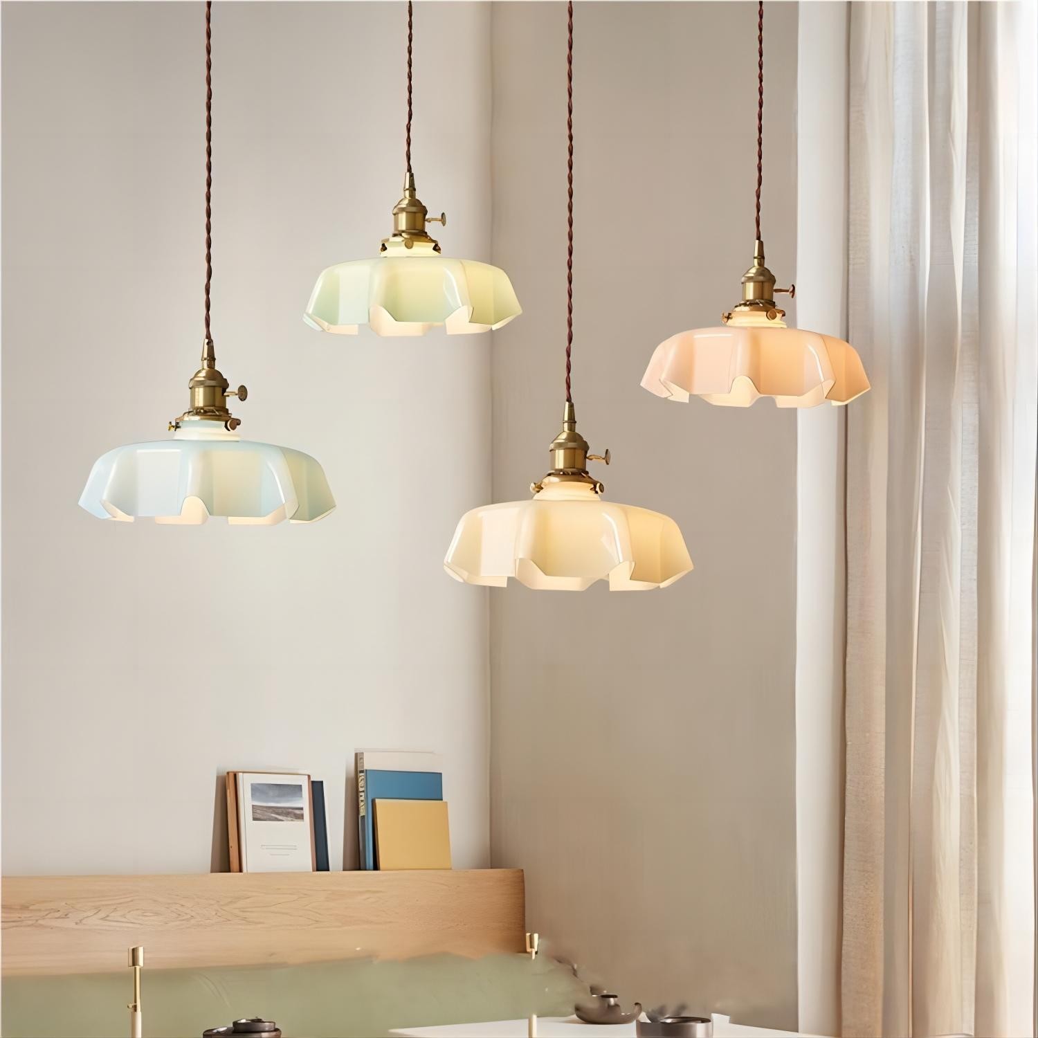 Retro Glazen Bloem Crème Hanglamp HL183