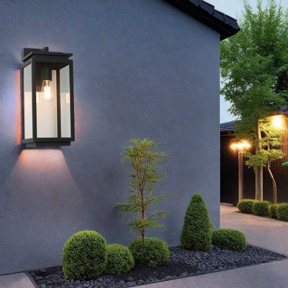 Waterdichte Zwarte Rechthoekige Glazen Buiten Wandlamp HL1005