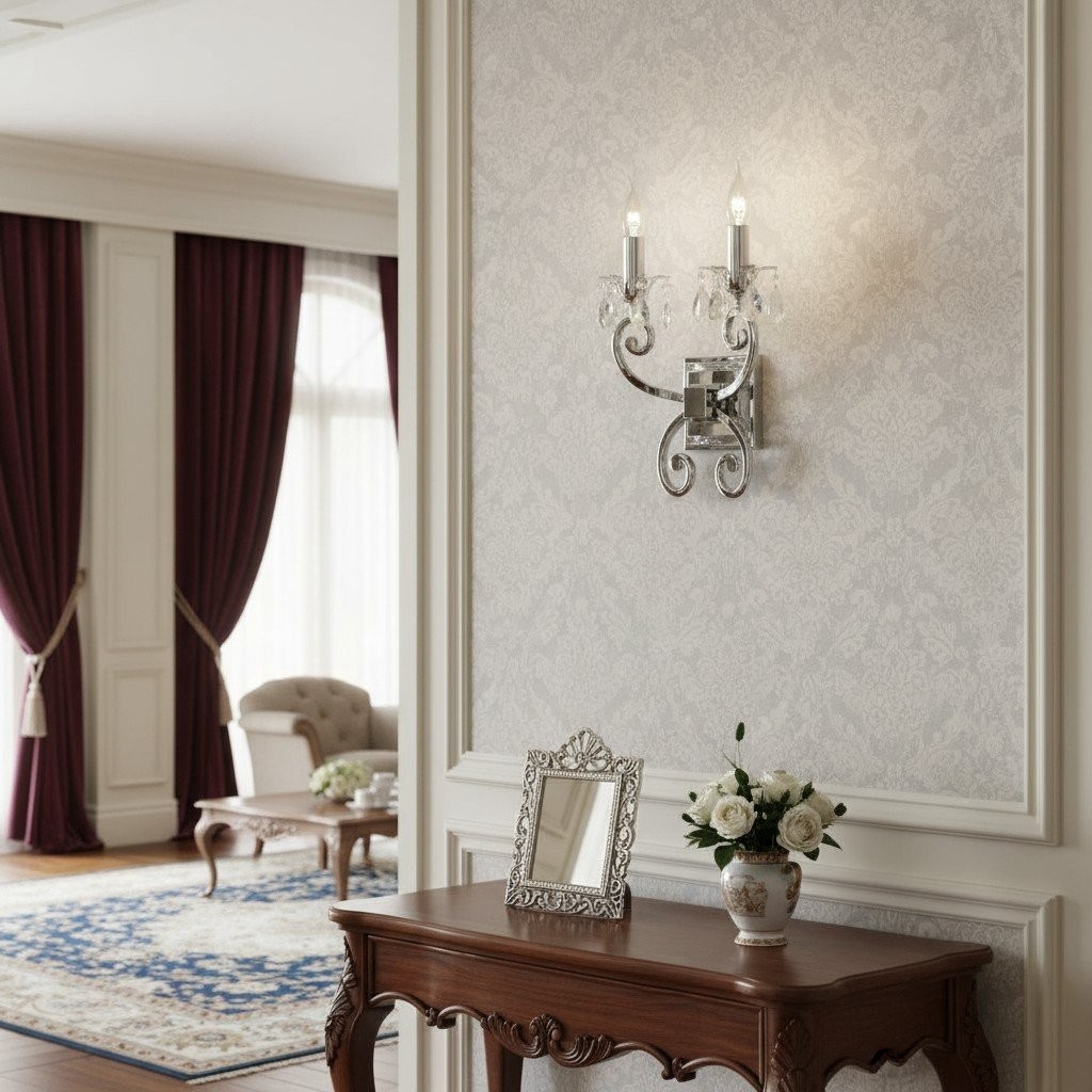 Talonis Crystal Accent Wandlamp - Gebogen Chromen Arm Design voor Woonkamer en Hal HL2180