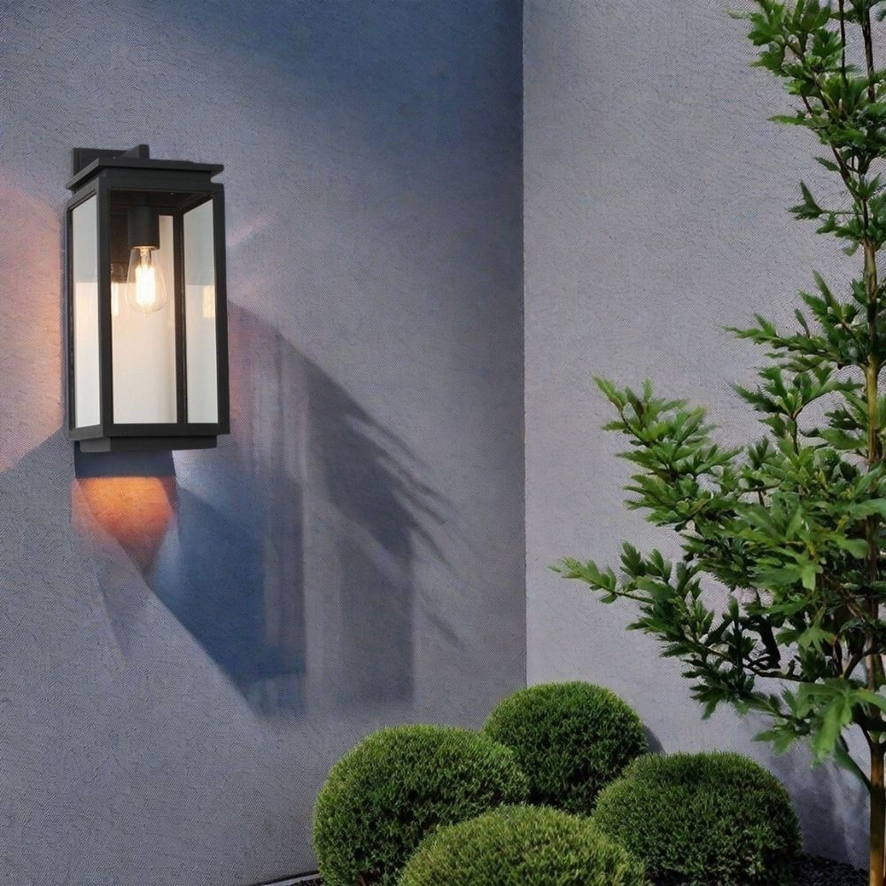Waterdichte Zwarte Rechthoekige Glazen Buiten Wandlamp HL1005