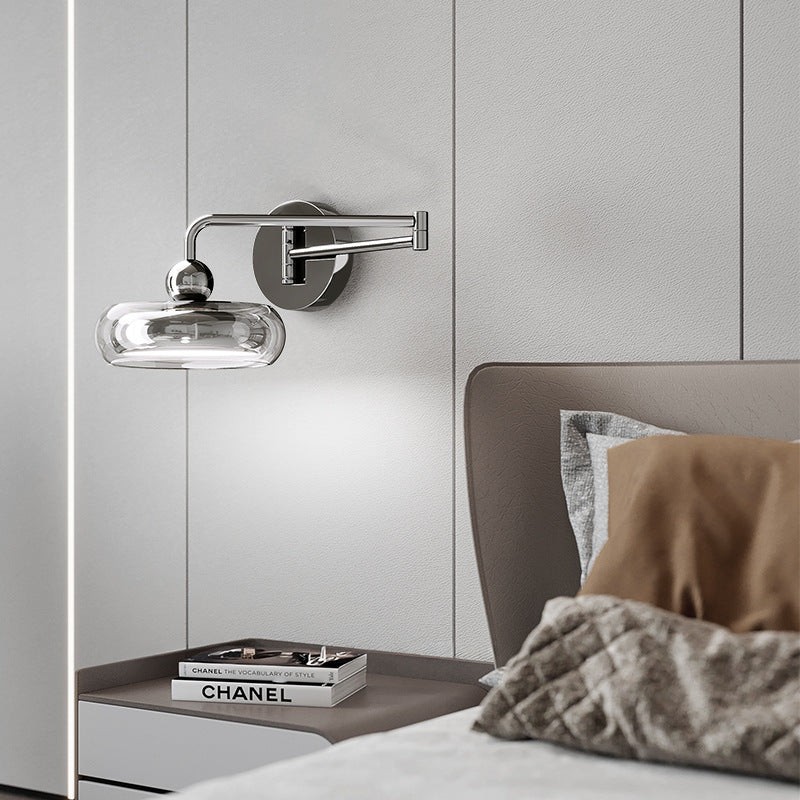 Moderne Scandinavische ronde glazen wandlamp met wiparm en LED-verlichting HL1106