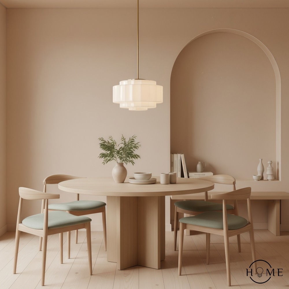 Antieke Messing Hanglamp met Opaalglas - Vintage Hanglamp met Meerdere lagen voor de Eetkamer HL1042