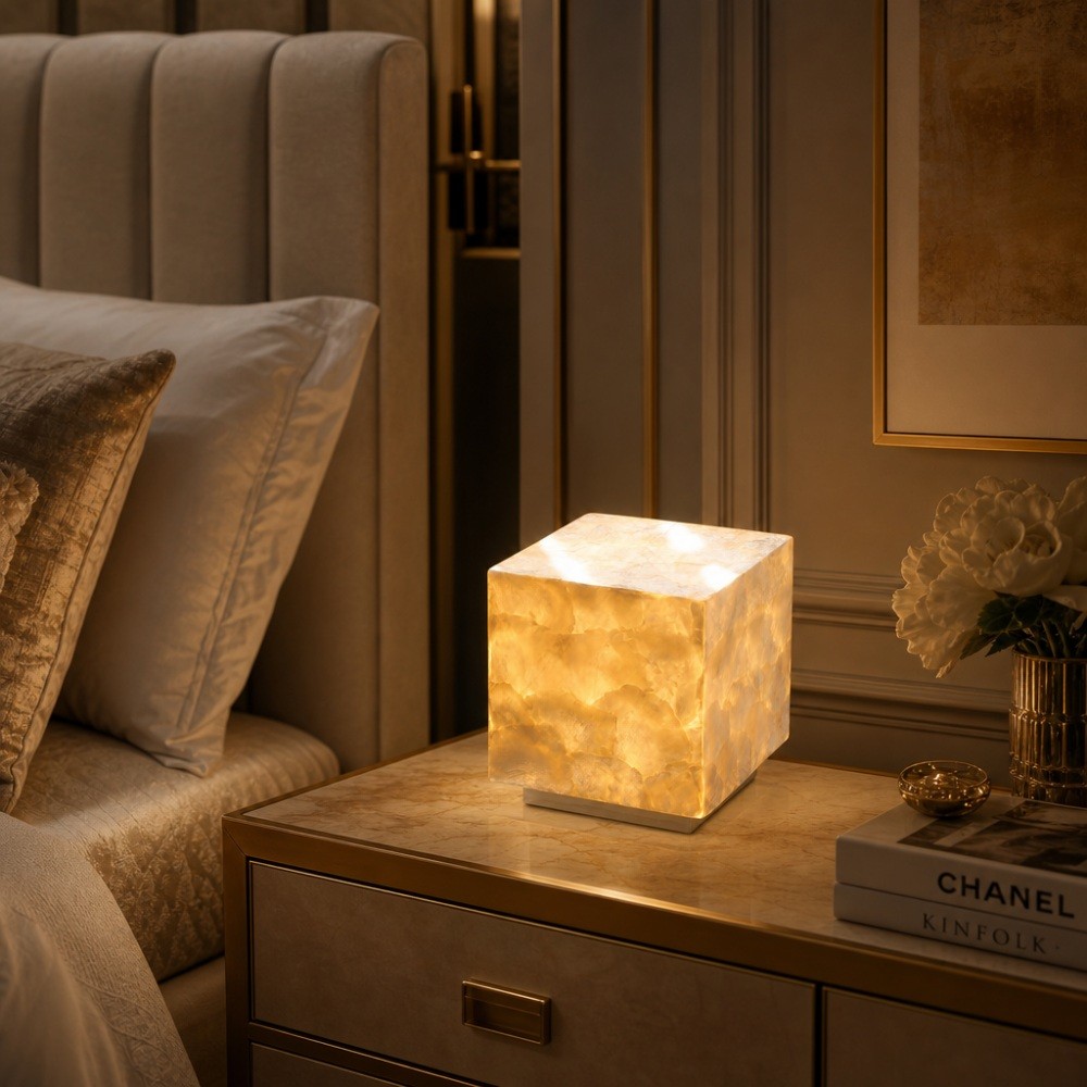 Beamira Mica en Shell Tafellamp - Moderne vierkante kap accentlamp voor de slaapkamer HL3526