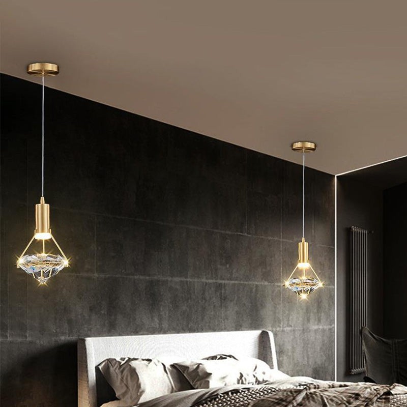 Ruitvormige koperen kristallen hanglamp HL1247