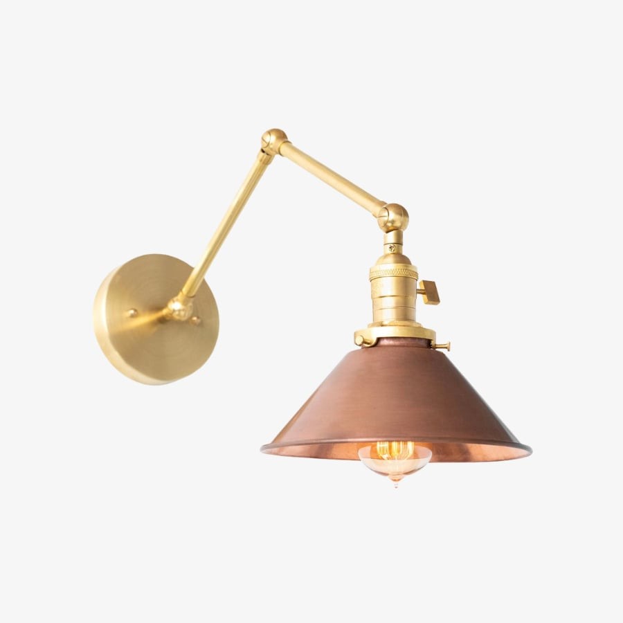 Conique metalen industriële wandlamp met verstelbare arm - vintage koperen kegelvormige kap voor taakverlichting HL1752