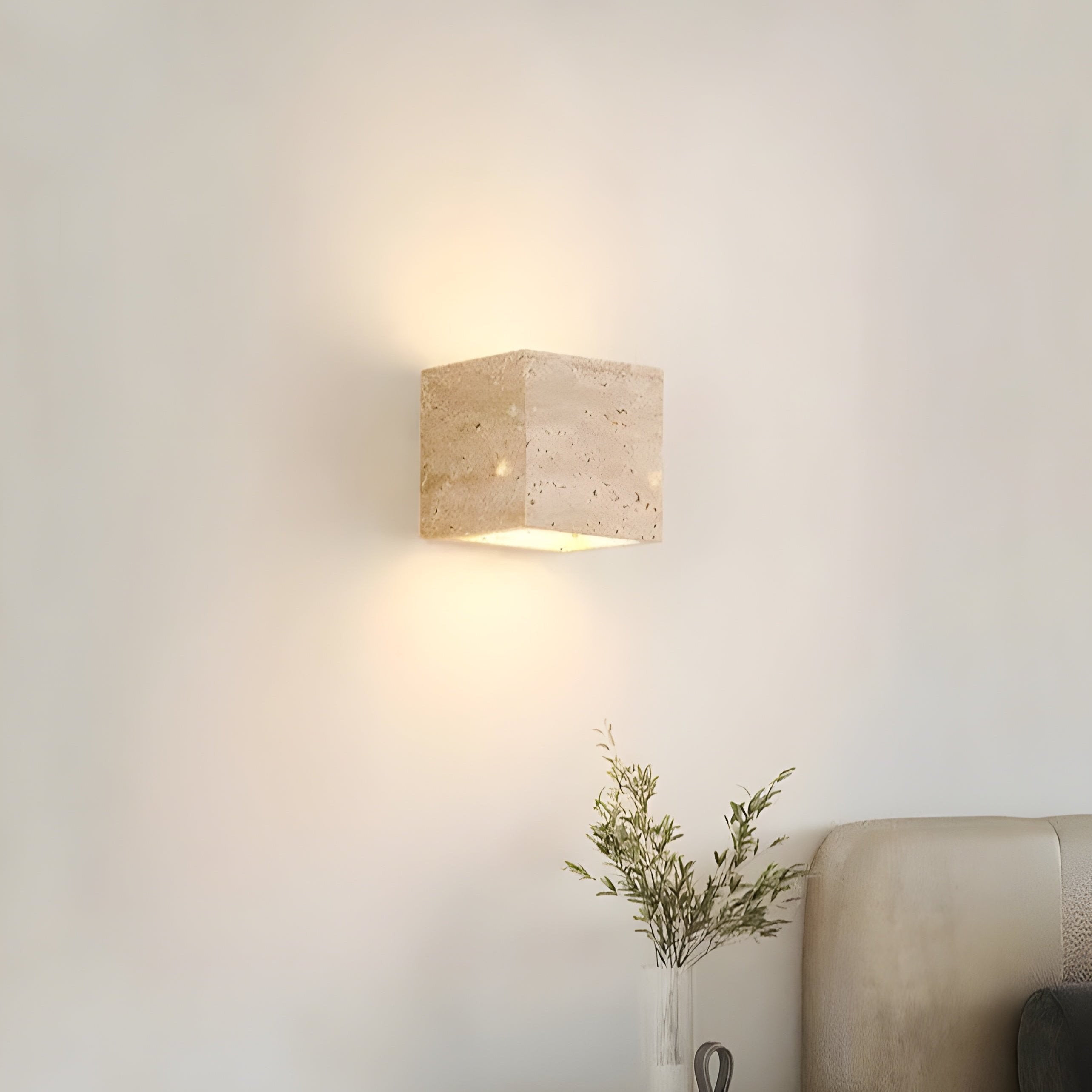 Minimalistische LED-wandlamp voor buiten van travertijnsteen HL1278