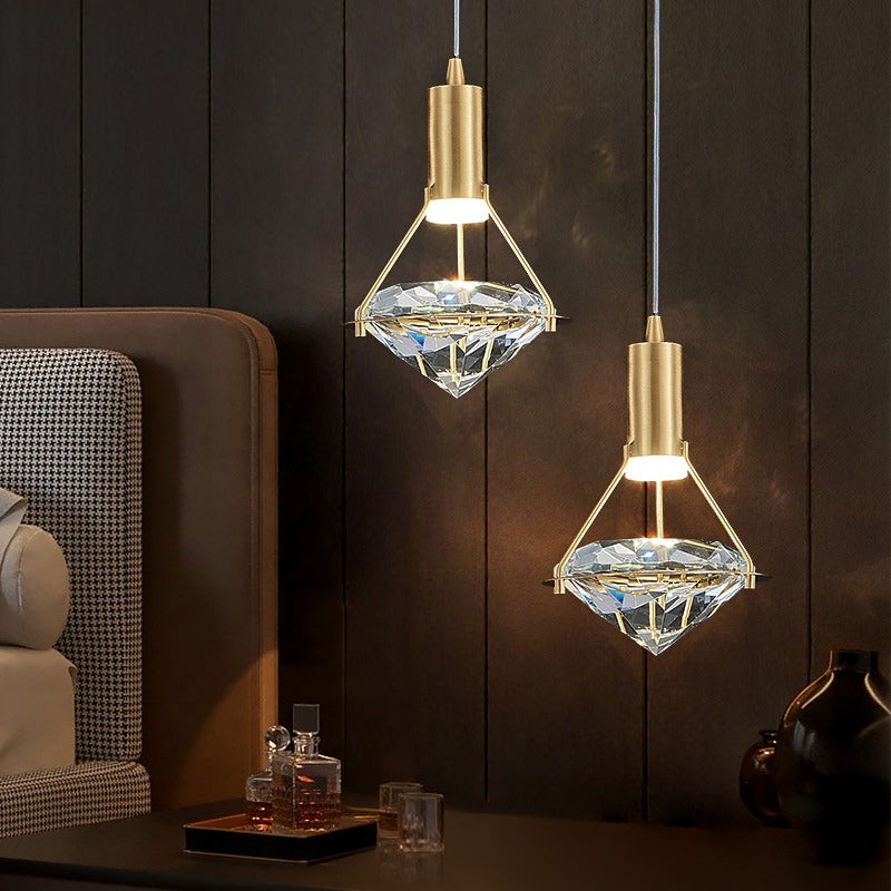 Ruitvormige koperen kristallen hanglamp HL1247