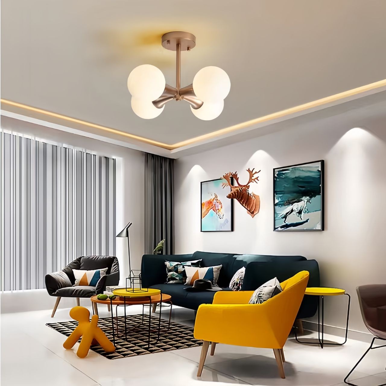 Midden Eeuw Multi Hoofden Globe Plafondlicht HL245