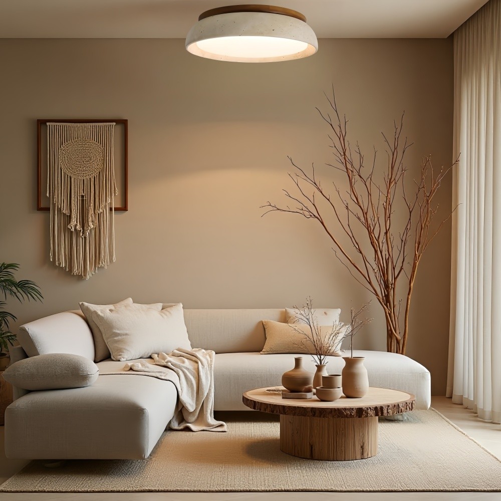 Ronde Travertijn Plafondlamp - Moderne Houten Lamp voor Eetkamer HL1297