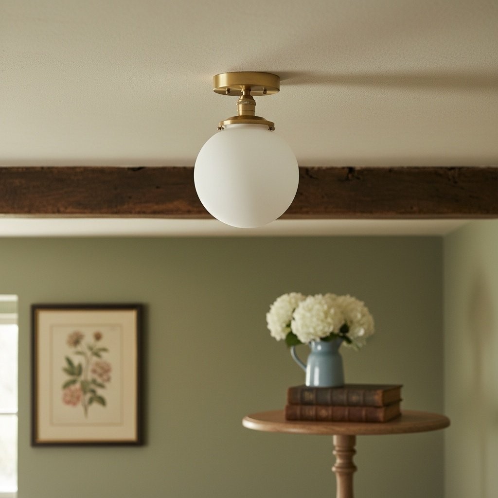 Glorica Glazen Mid Century Semi-Flush Plafondlamp - Witte Opaal Glazen Bol Armatuur HL1730