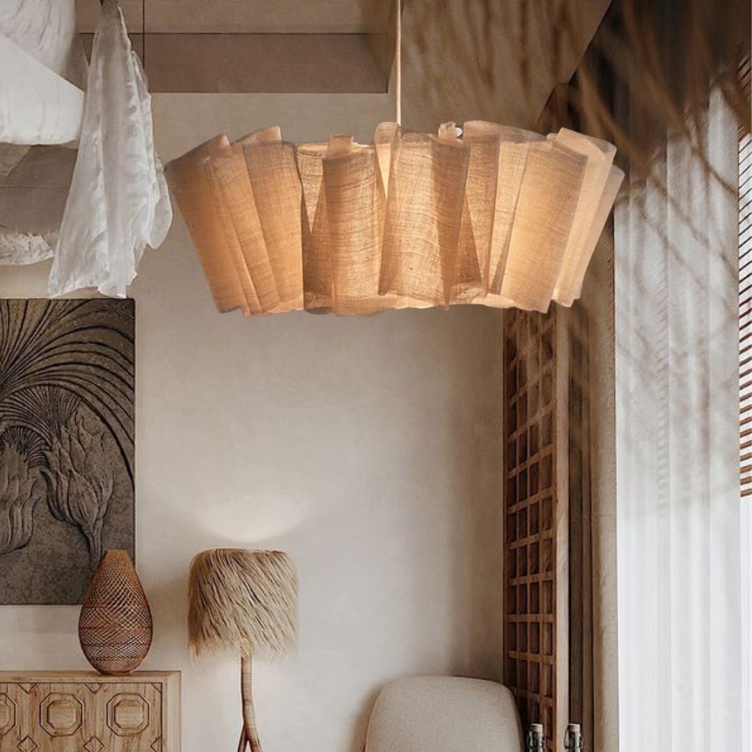 Hanglamp met geplooide stof van Noords linnen HL1403