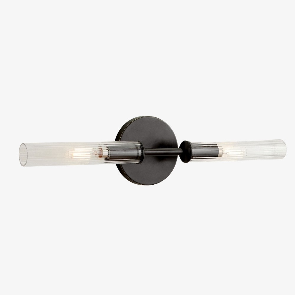 Bravira geribbelde glazen wandlamp - buisvormige metalen lamp met klassieke afwerking HL1554