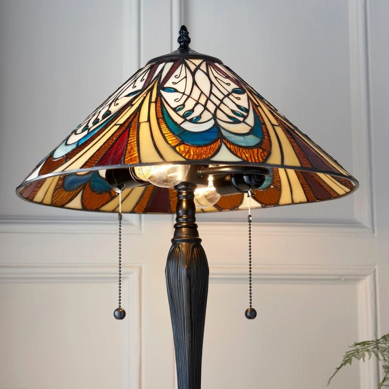 TF Hector Art Nouveau Tafellamp - Decoratieve verlichting met glas-in-loodkap voor woonkamer of slaapkamer HL2246