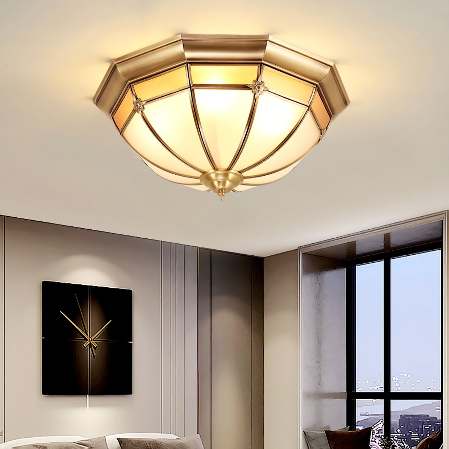 Koepelvormige messing plafondlamp HL463