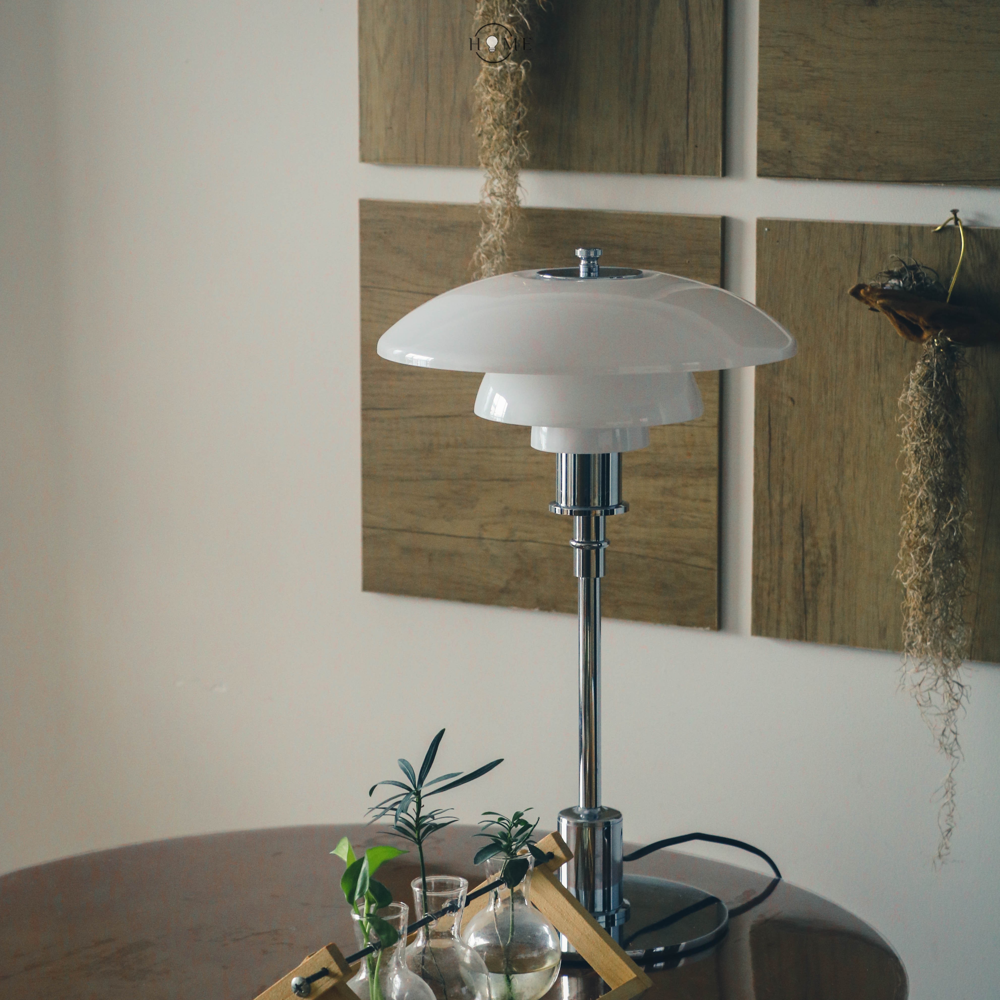 Glazen tafellamp met Multilayer roestvrij staal