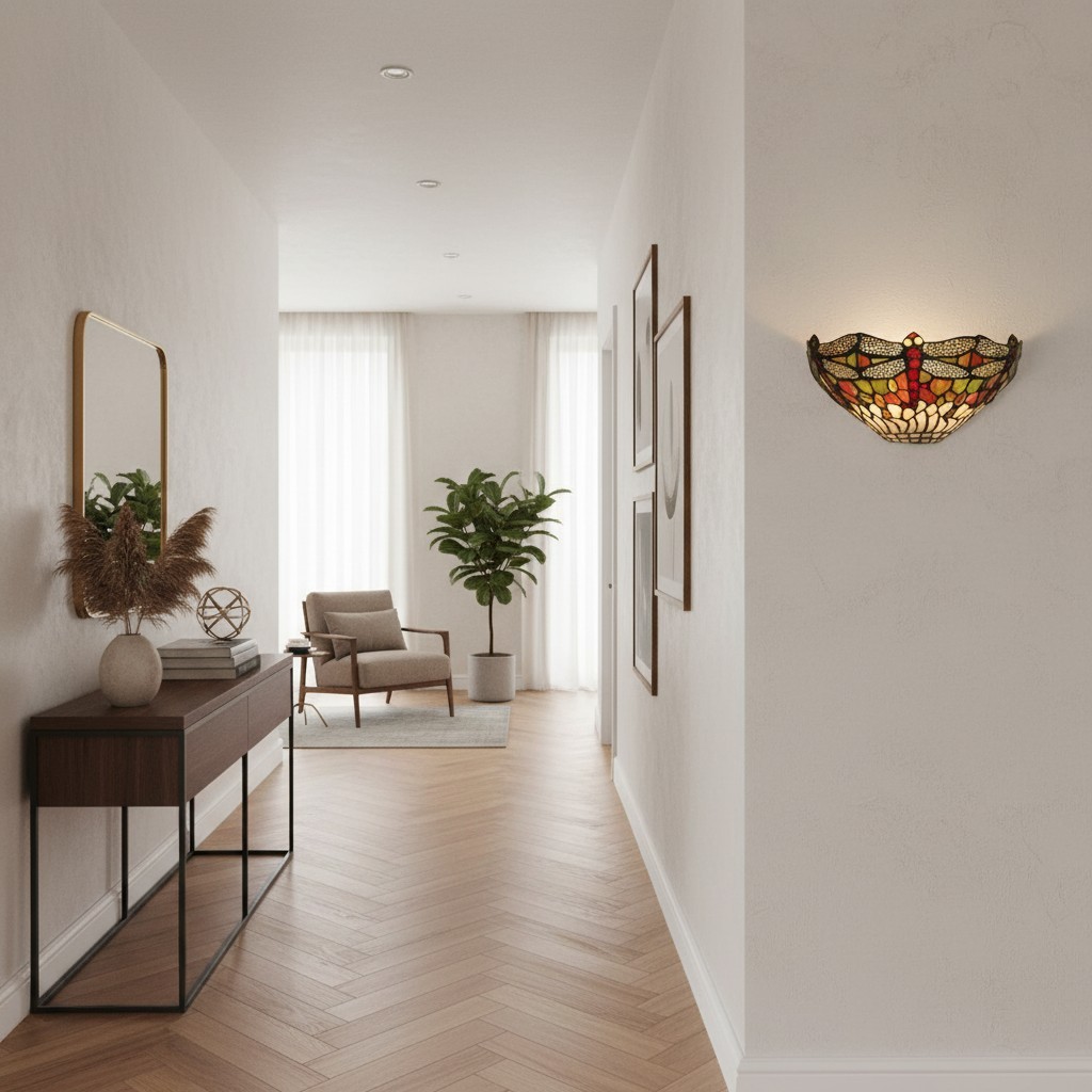 TF Wandlamp met libellenpatroon - Klassiek handgesneden glas-in-lood voor hallen en slaapkamers HL2117