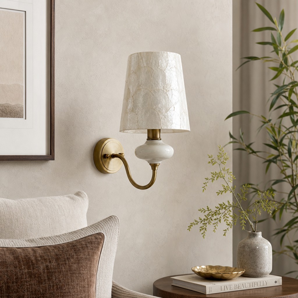 Shellure Keramische Schelp Wandlamp - Elegante Franse Stijl Slaapkamer Accentlamp HL3552