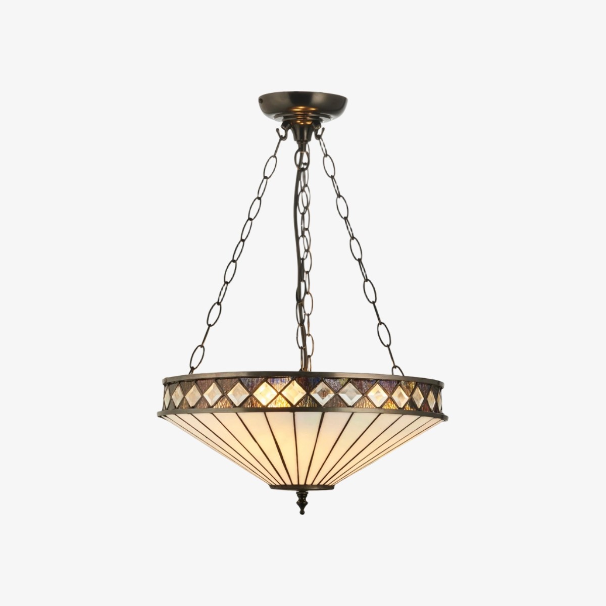 TF Fargo Verstelbare Hanglamp met Glas-in-lood-geïnspireerde omgekeerde kap voor kookeiland en eettafel HL2177
