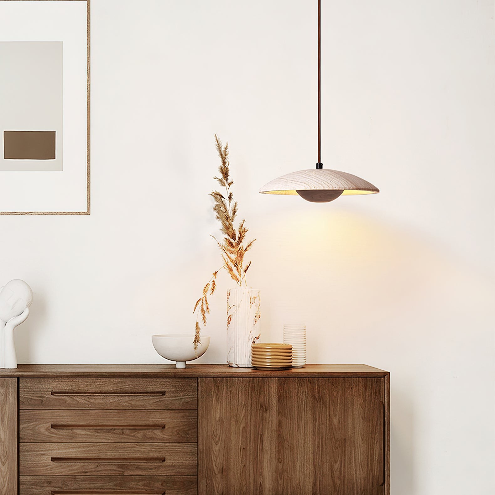Crèmekleurige houten hanglamp HL737