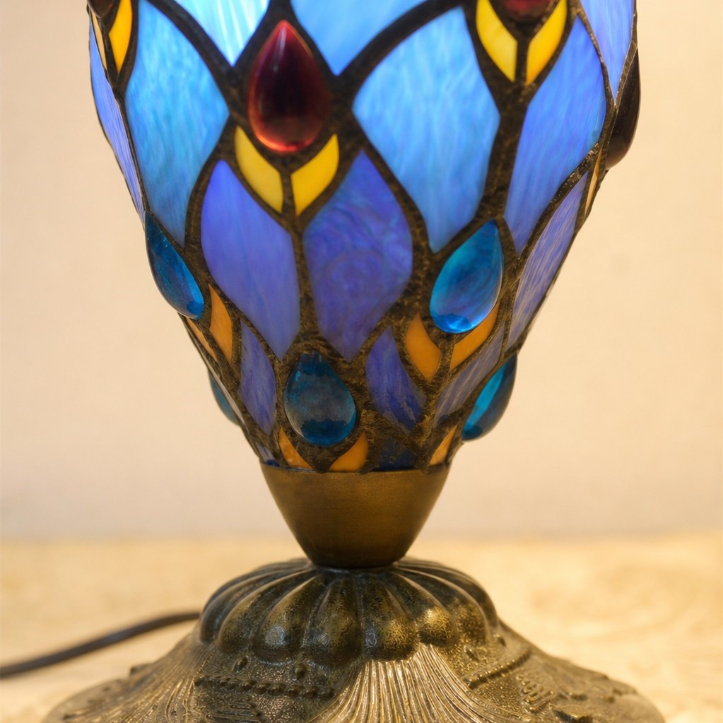 TF Tivanny Art Deco tafellamp met glas-in-lood - Vintage stijl voor slaapkamer of woonkamer HL3566