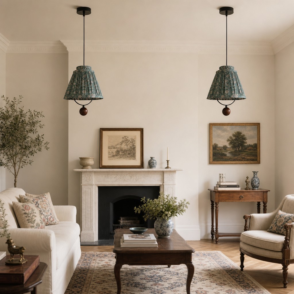 Solmire Decoratieve Hanglamp met Bloemenprint en Stoffen Bekleding - Metalen Accent Hanglamp voor Woonkamer en Eetkamer HL3561