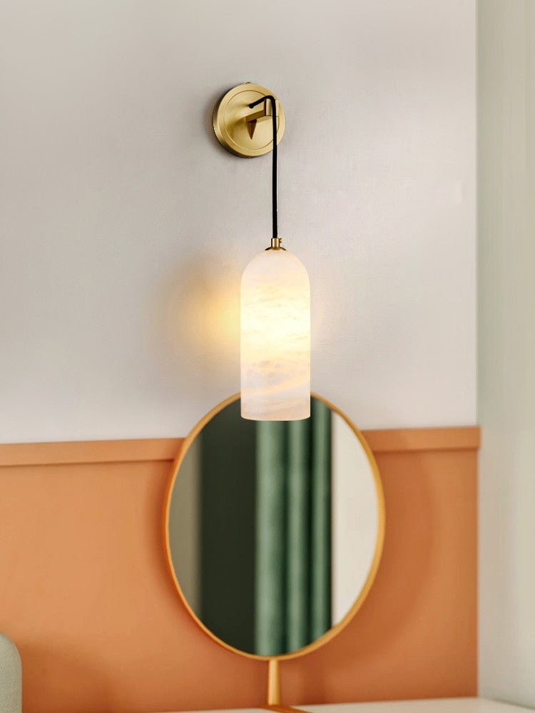 Moderne minimalistische koperen natuurlijke marmeren verstelbare draadwandlamp HL686