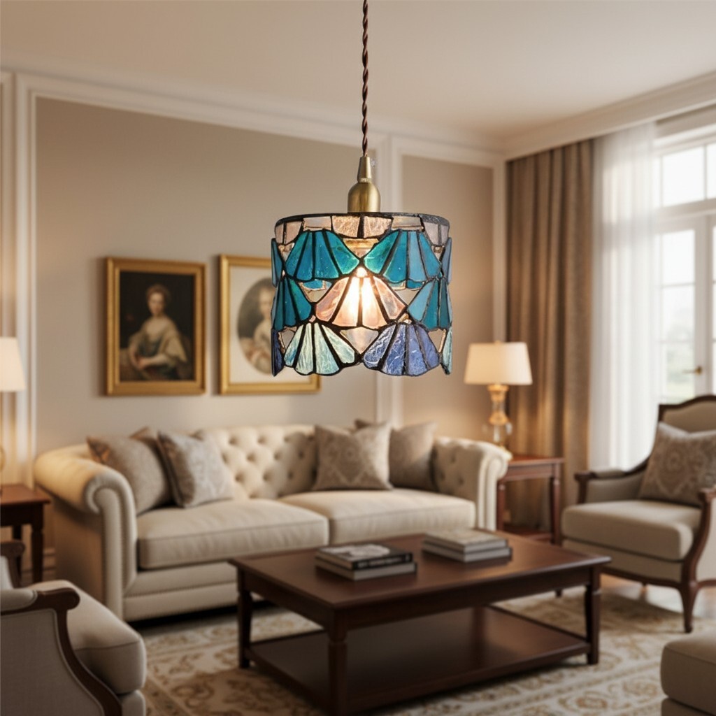 Vintage Tiffany-geïnspireerde hanglamp – Artistieke hanglamp met glazen kap voor eettafeleiland en hal HL2310