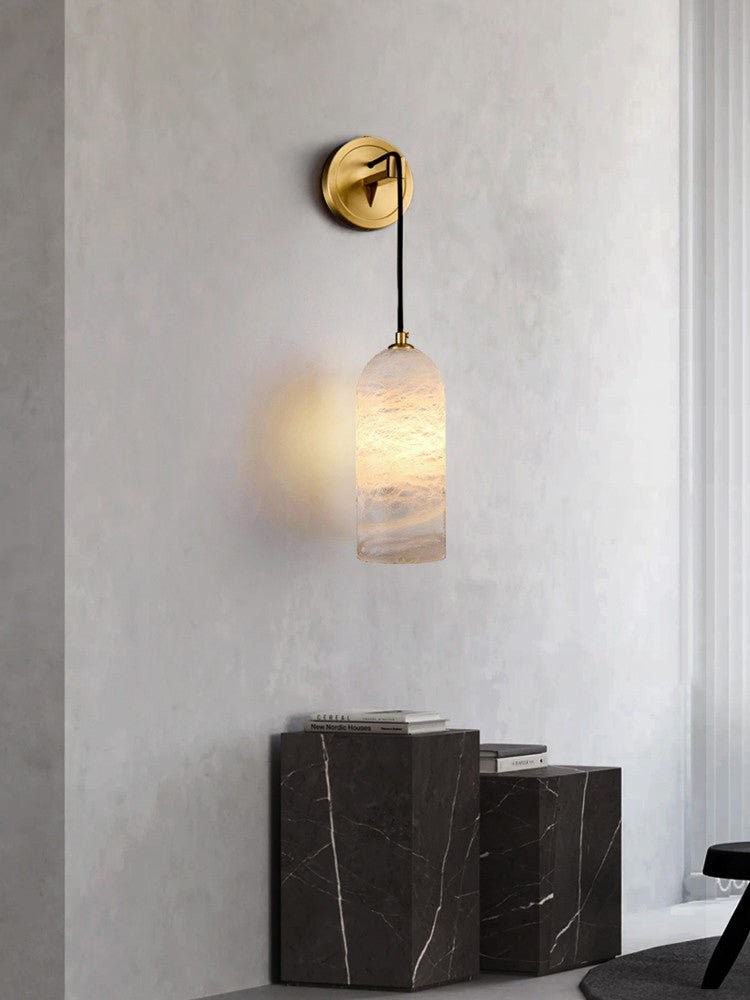 Moderne minimalistische koperen natuurlijke marmeren verstelbare draadwandlamp HL686