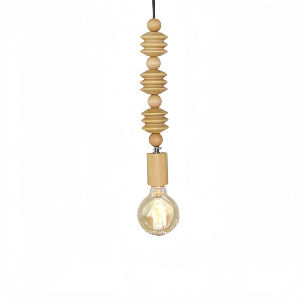 Hanglamp met Houten Kralen - Retro Snoerlamp voor Woonkamer HL1063