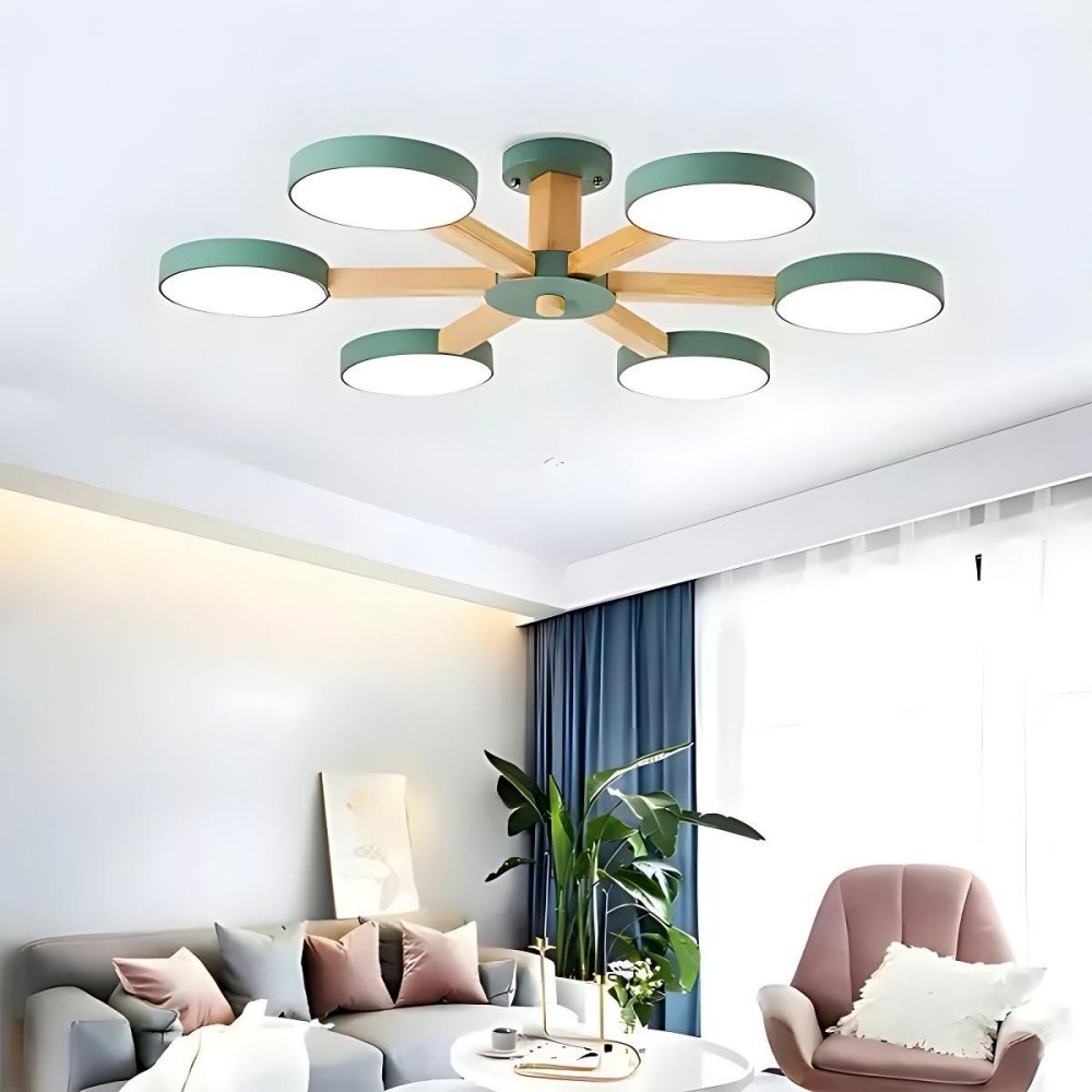 Nordic Wood Plafondlamp - Schijfvormige Lamp voor Woonkamer HL1351