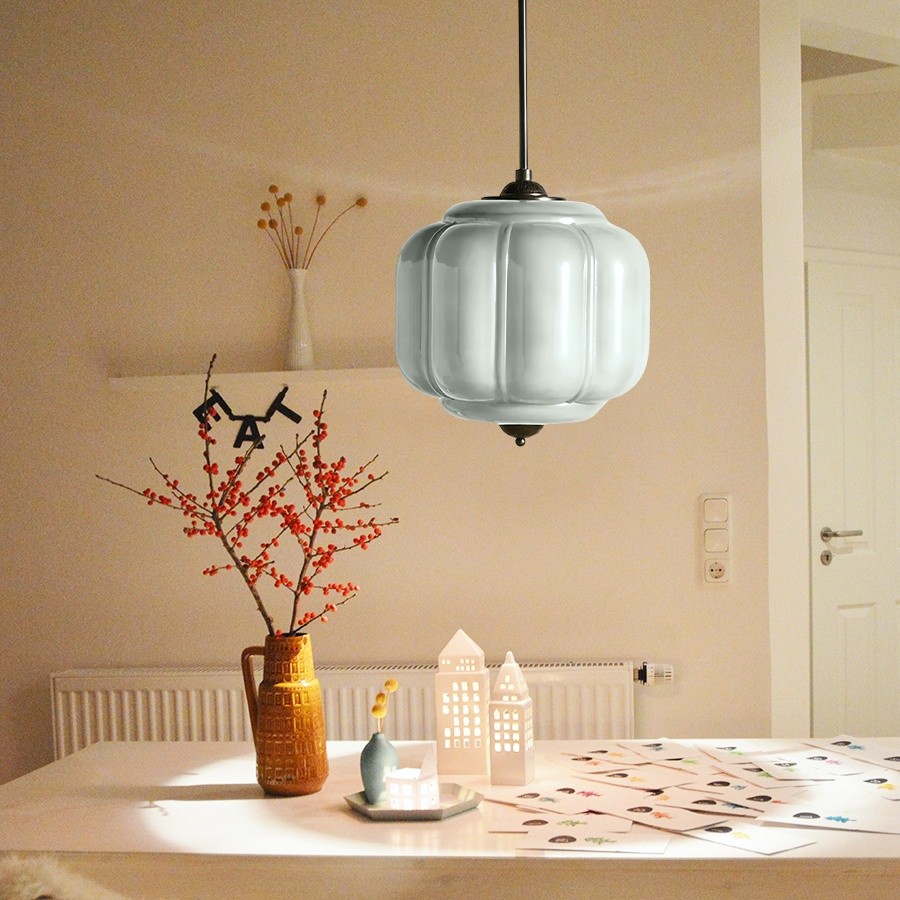 Vintage Eloise Melkglazen Hanglamp - Geribbelde Glazen Plafondkroonluchter HL1091