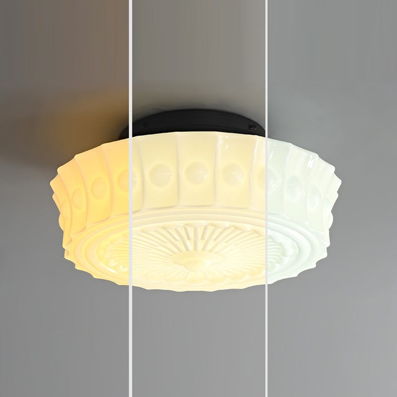 Traditionele vintage ronde glazen ijzeren LED semi-inbouw plafondlamp voor slaapkamer HL1058