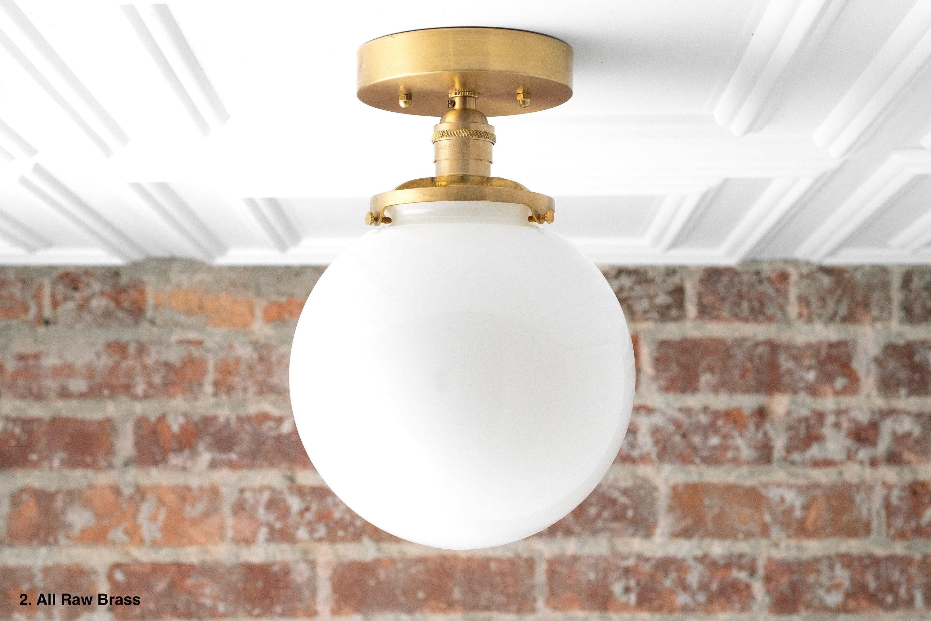 Glorica Glazen Mid Century Semi-Flush Plafondlamp - Witte Opaal Glazen Bol Armatuur HL1730