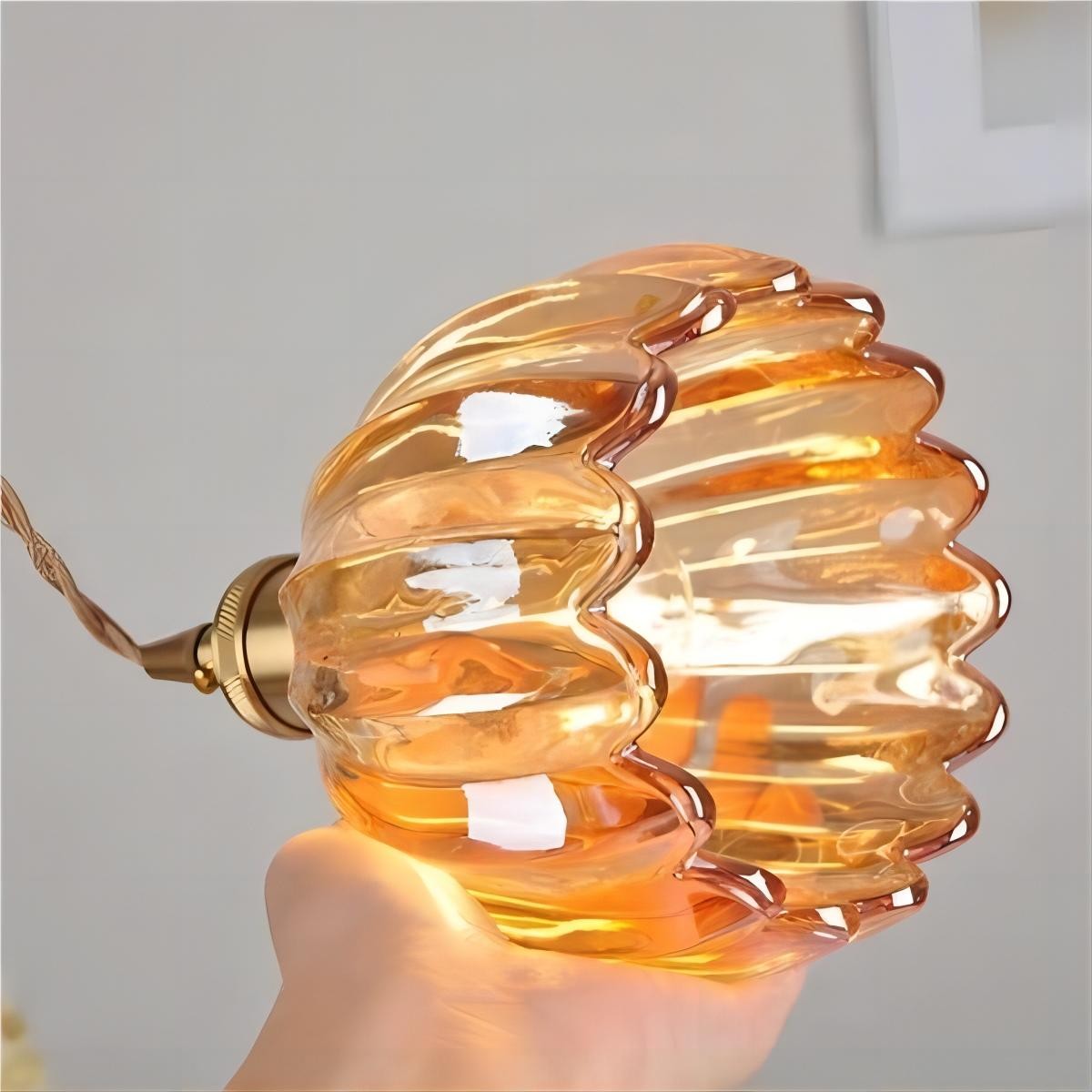 Retro koperen glazen bloemblaadjes hanglamp HL90