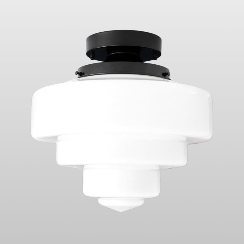 Geotower glazen plafondlamp van messing – mondgeblazen opaal glazen bollamp HL1727