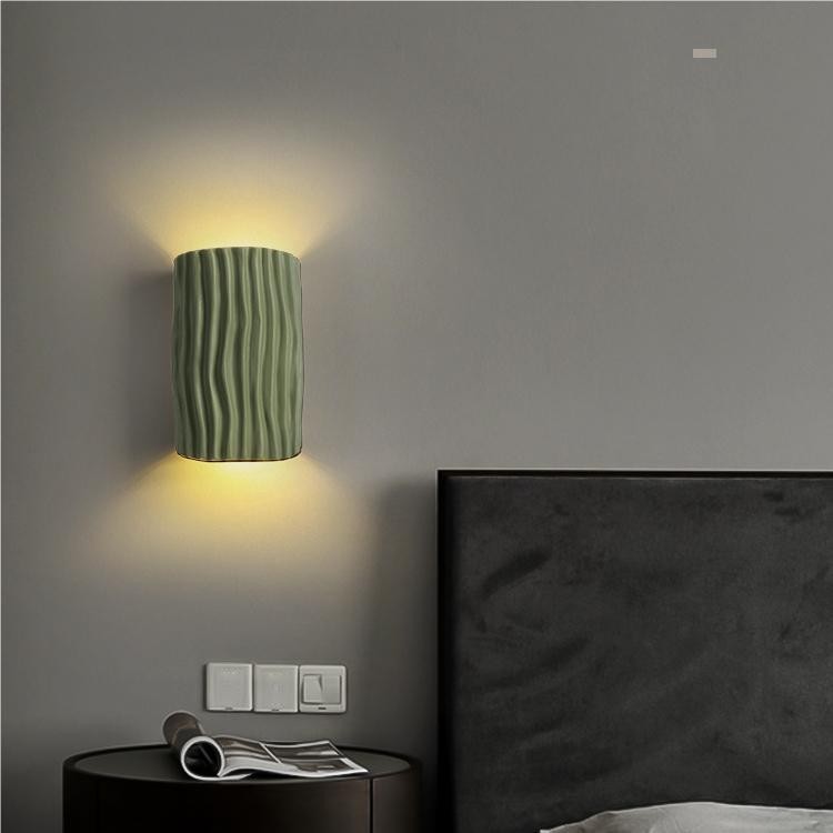 Cilinder geribbelde wandlamp van hars HL224
