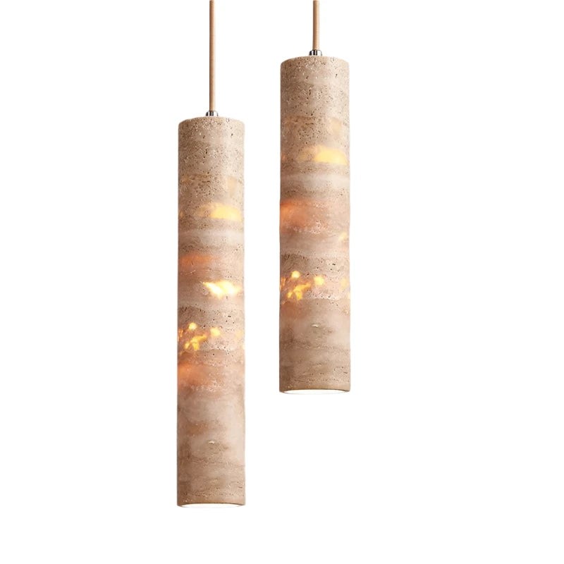 Hanglamp met crèmekleurige travertin buisvormige kap HL3465