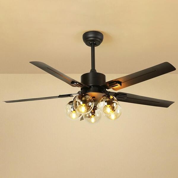 Moderne Houten Glazen Ventilator Plafondlamp HL52