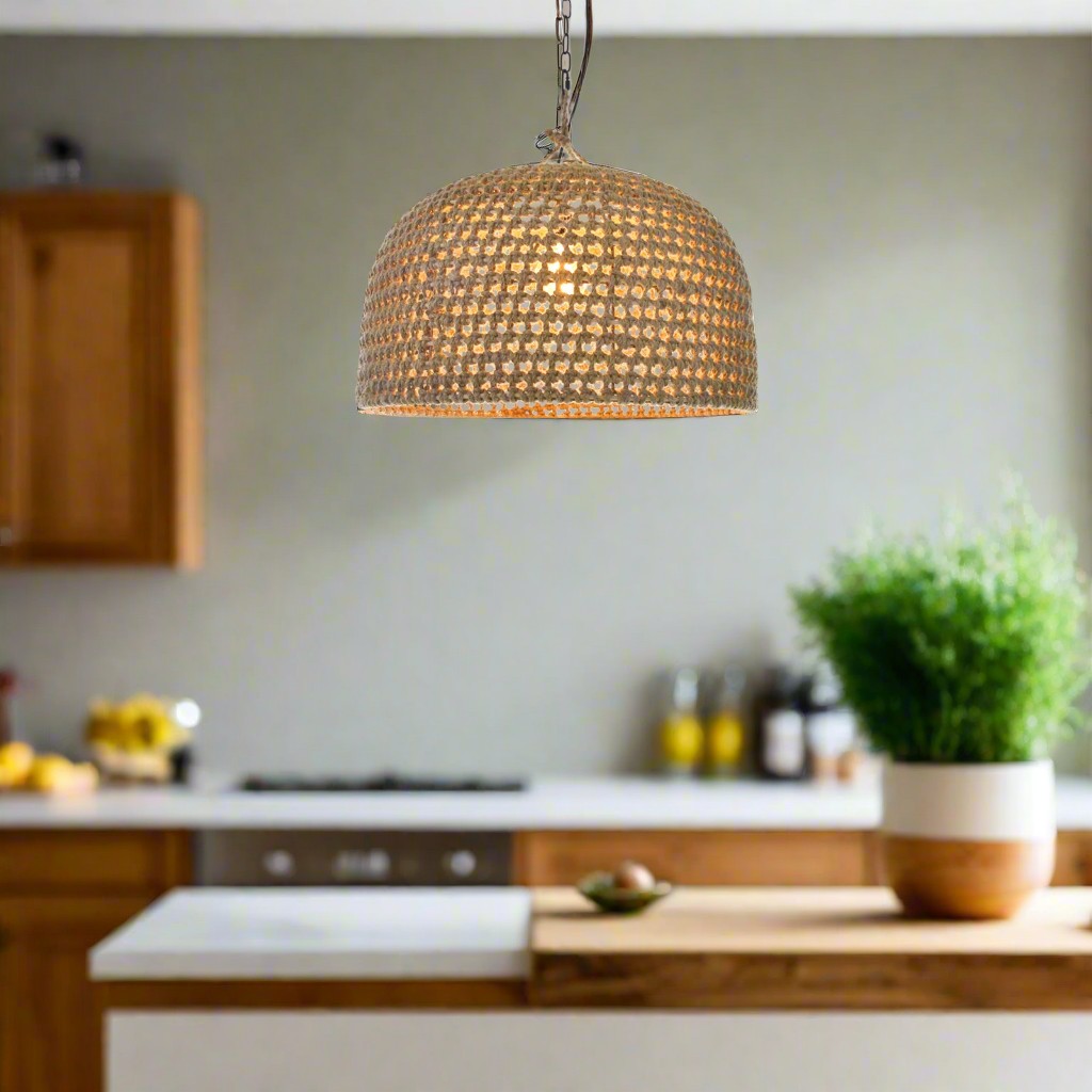 Hanglamp HL3383 van natuurlijk rotan met Japanse uitstraling