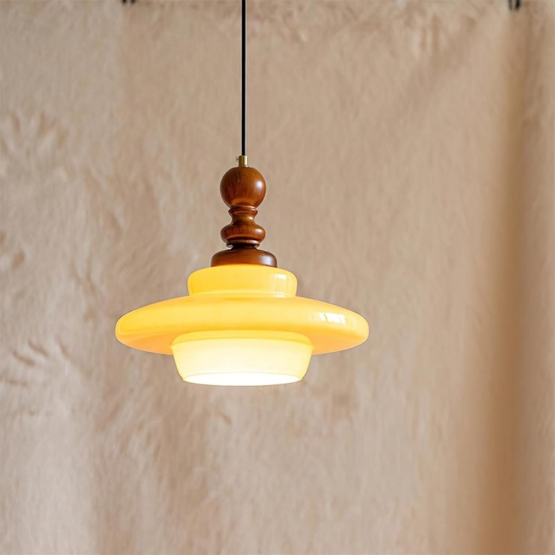 Middeleeuwse crèmekleurige glazen hanglamp HL494