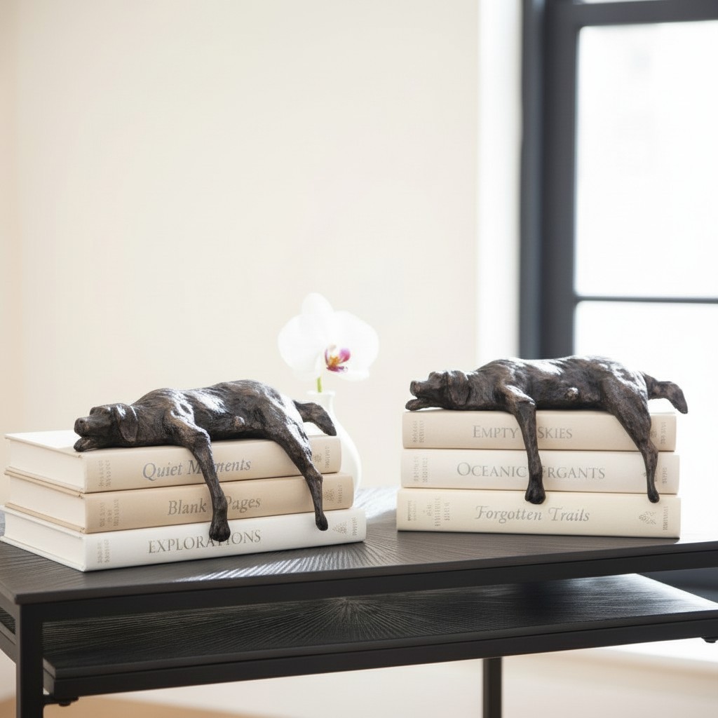 Floxo Lazy Dog en Abstracte Scandinavische Mensenfiguur Minimalistische Sculptuur voor Moderne Planken en Bureaus HL2521
