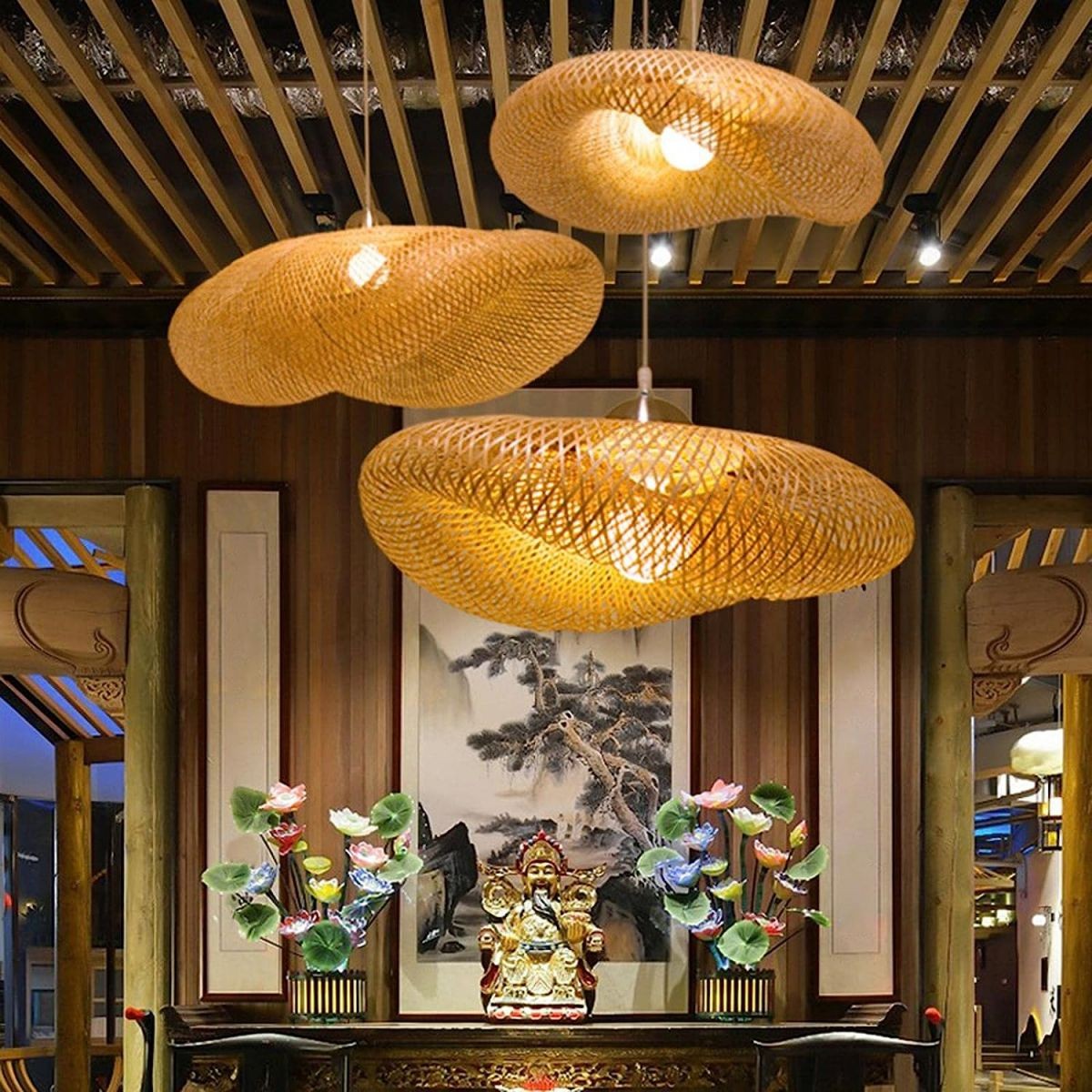Rustieke bamboe rotan hanglamp voor woonkamer HL10