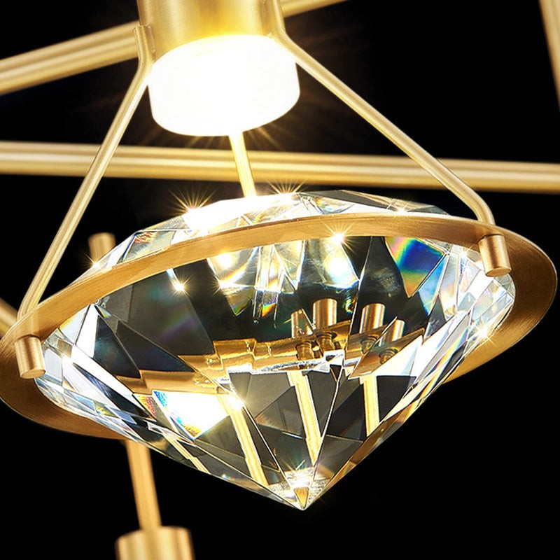 Ruitvormige koperen kristallen hanglamp HL1247