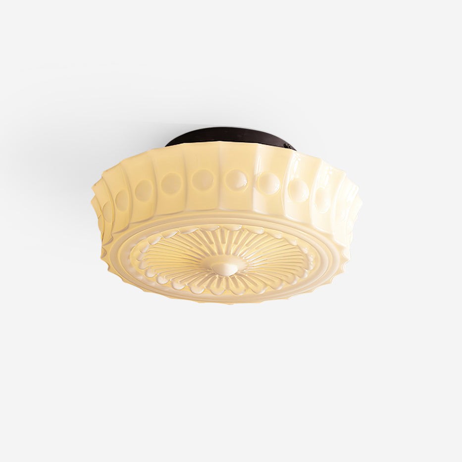 Franse vintage glazen plafondlamp in crèmestijl HL555