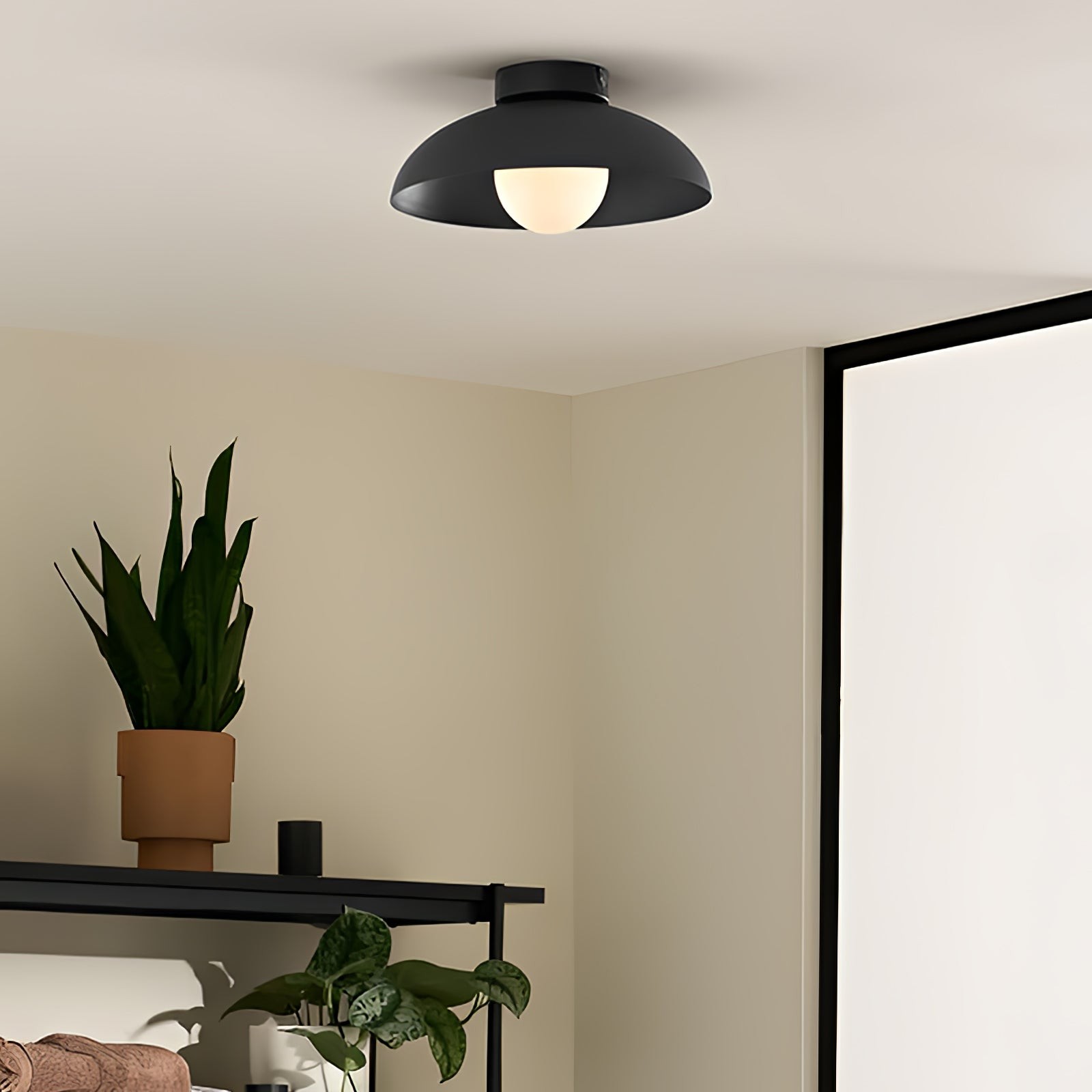Matte zwarte glazen koepel plafondlamp HL543