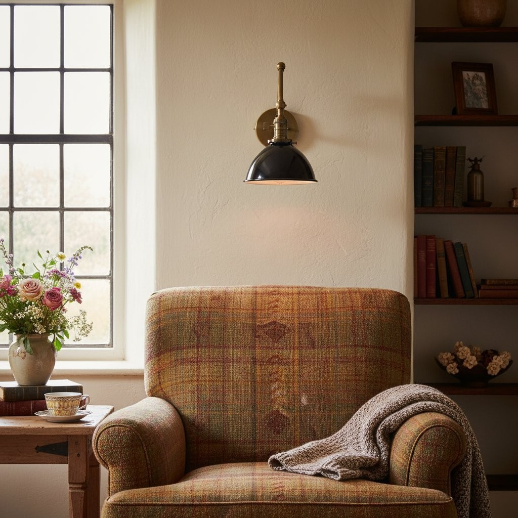 Conique metalen vintage industriële wandlamp met zwenkarm - verstelbare koepelvormige kap voor studie HL1675