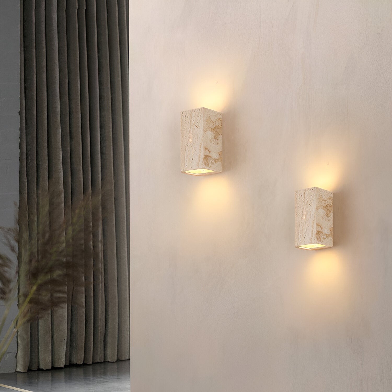 Minimalistische LED-wandlamp voor buiten van travertijnsteen HL1278