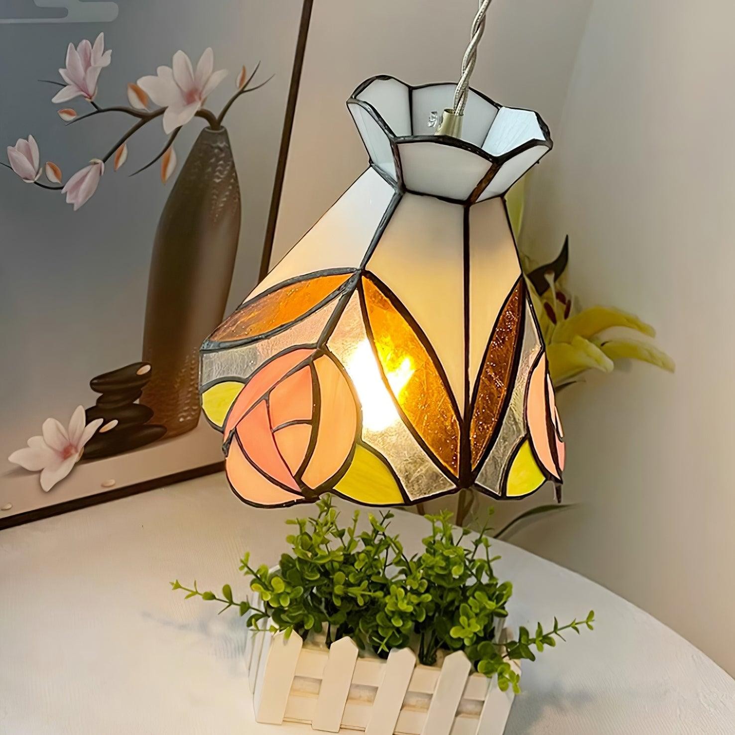 Franse Retro Rozen Glas-in-lood Hanglamp HL908