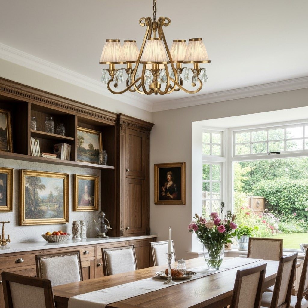 Talonis kroonluchter met meerdere lampen en stoffen armatuur - elegante gebogen metalen armen voor eet- en woonkamer HL2127